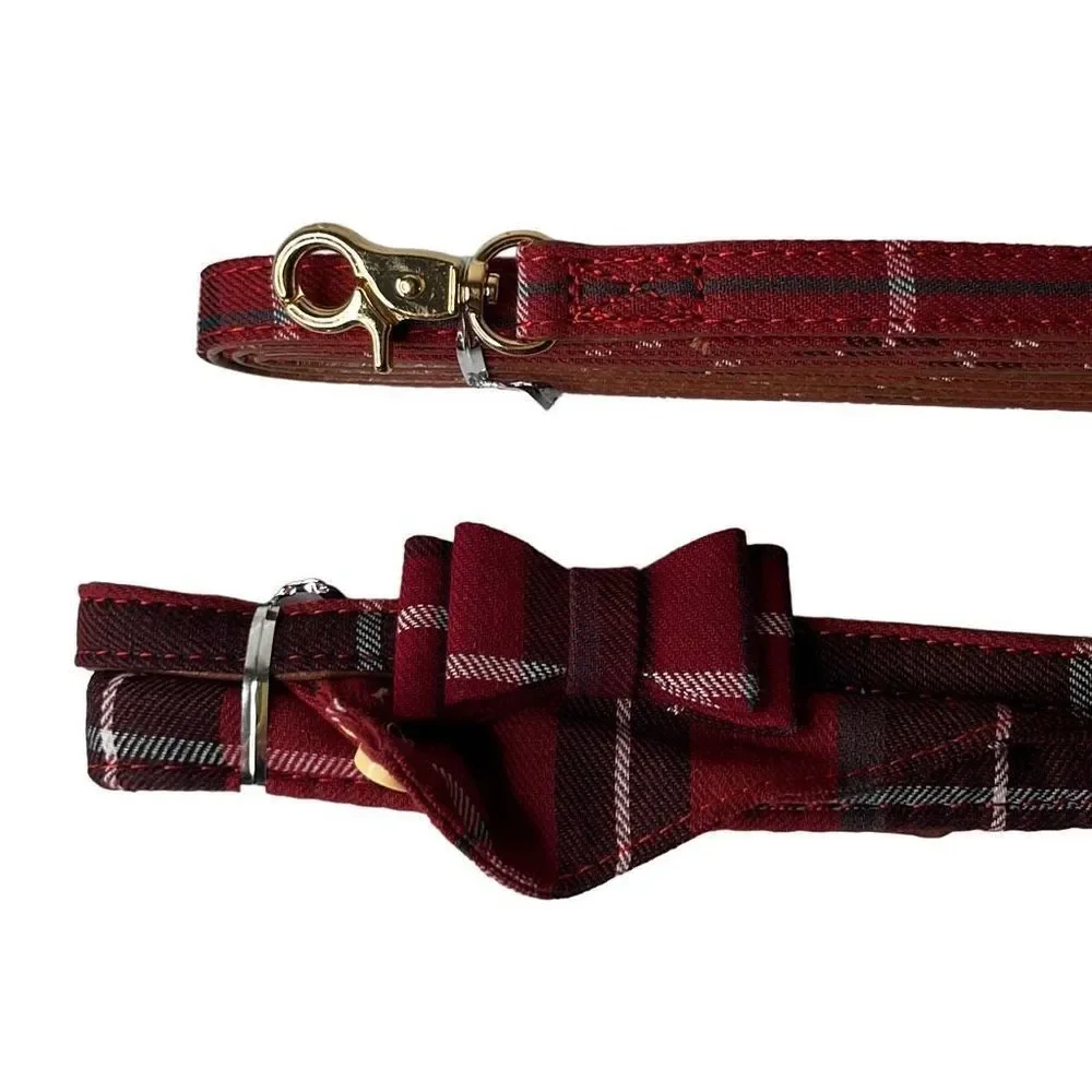 Pet‎ collars and leash combo set NEW red plaid NWT